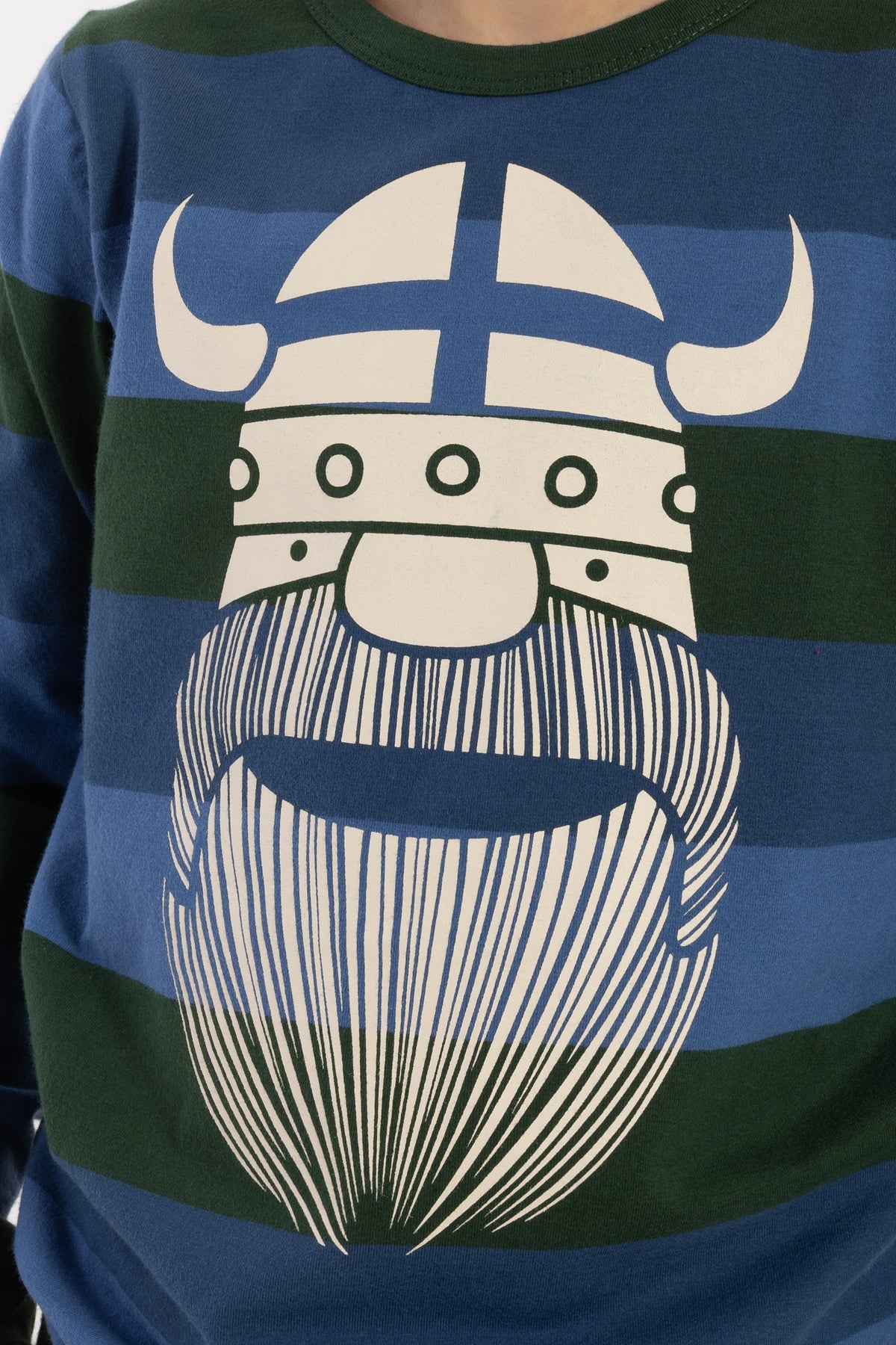 Stribet bluse i bomuld til børn med print af vikingen Erik