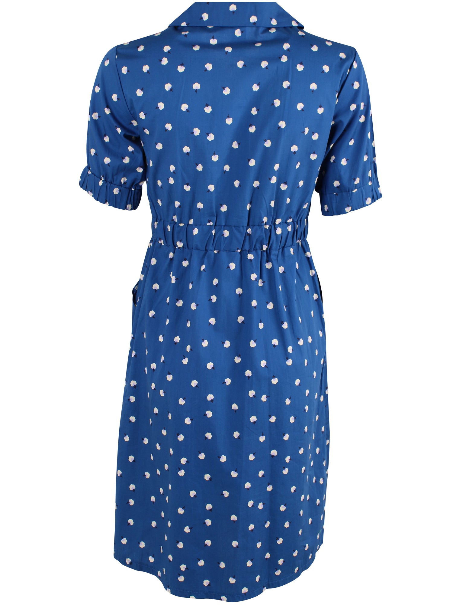 Fin skjortekjole i mørkeblå med blomsterinspireret mønster til kvinder