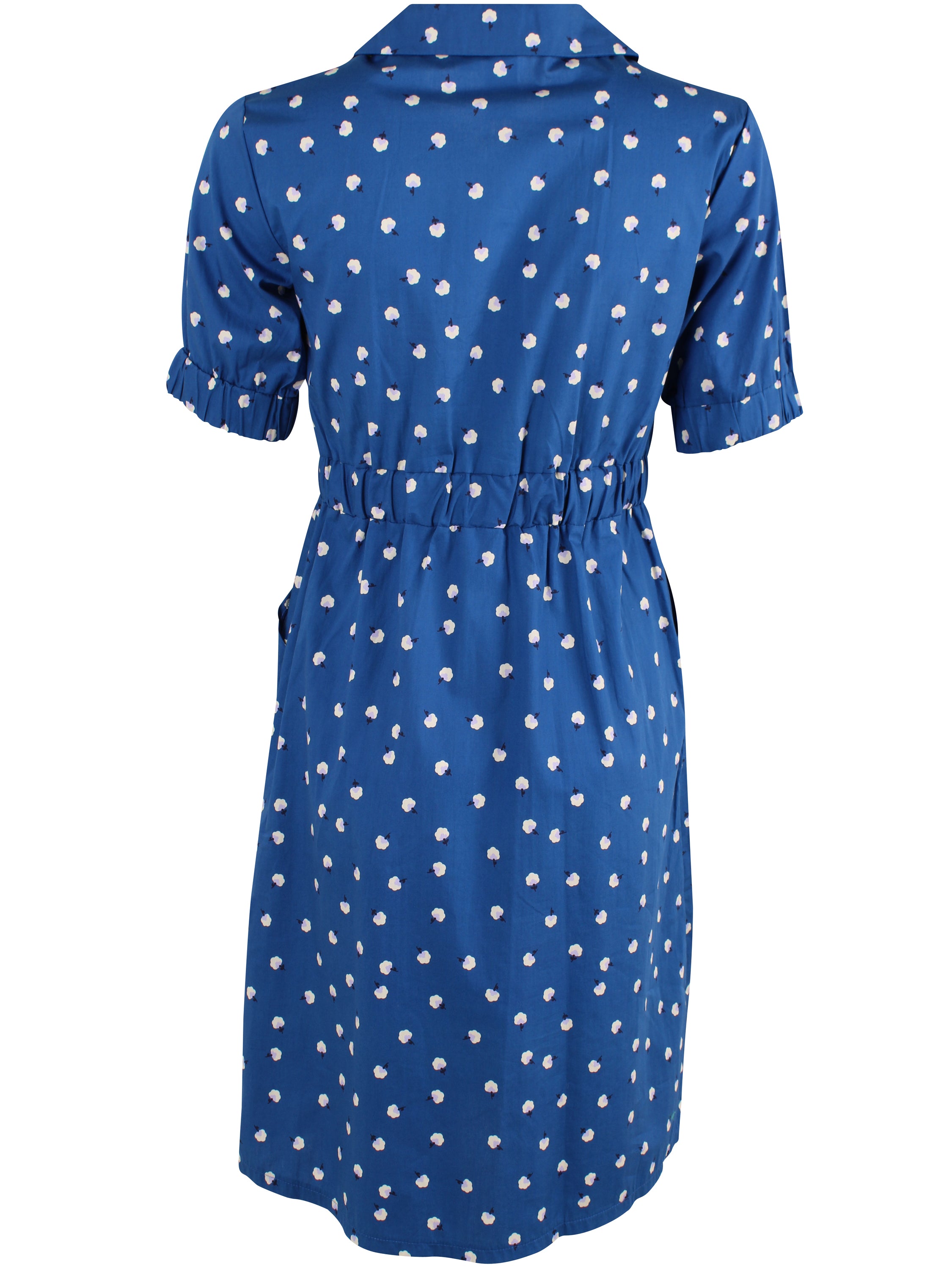 Fin skjortekjole i mørkeblå med blomsterinspireret mønster til kvinder