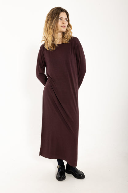 Danesweet Wool LS Dress Dark Wine