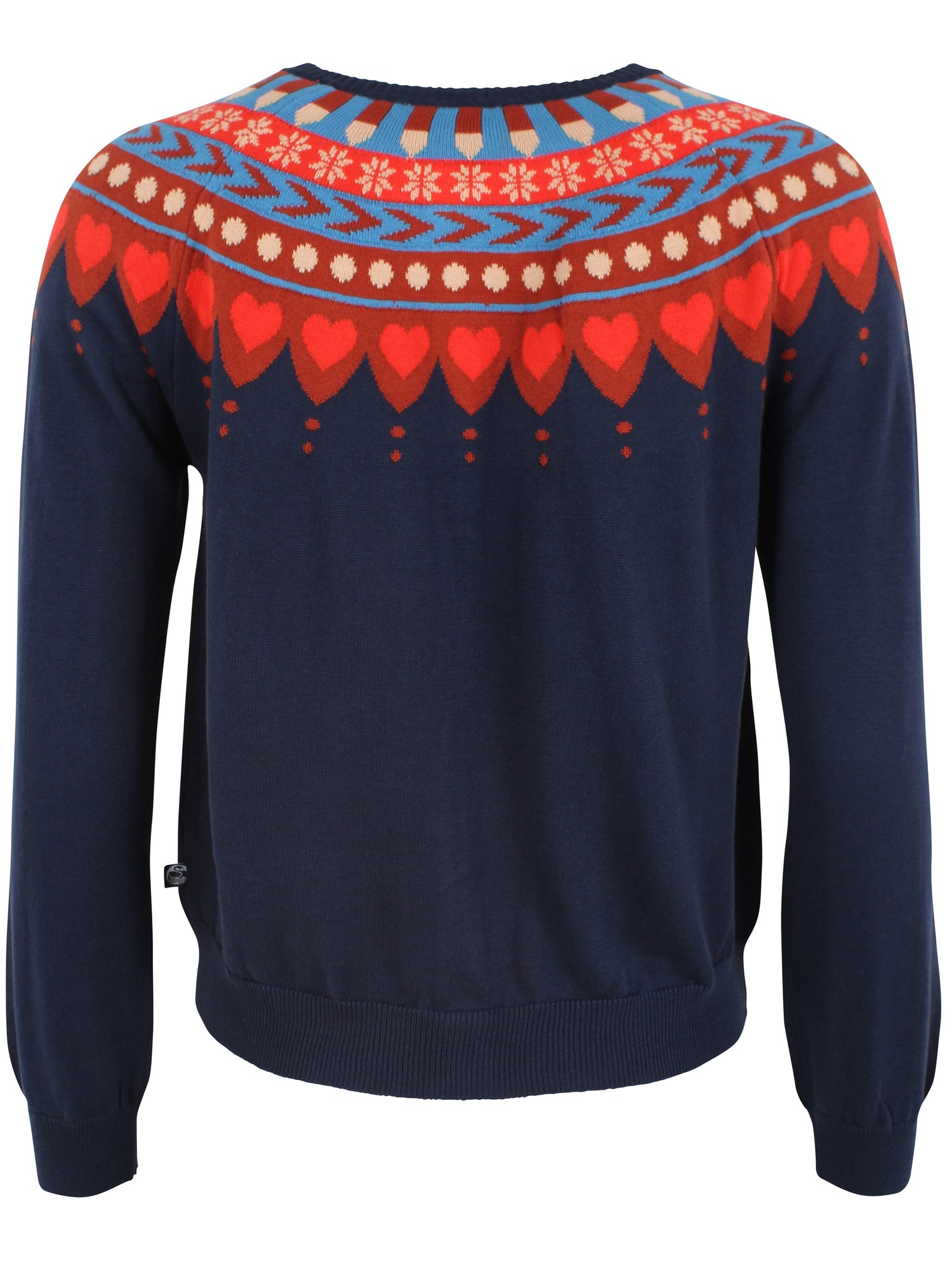 Fin navyblå cardigan med nordisk mønster til kvinder