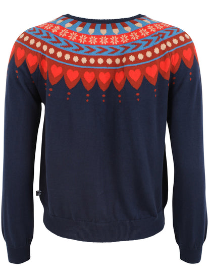 Fin navyblå cardigan med nordisk mønster til kvinder