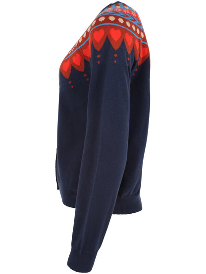 Fin navyblå cardigan med nordisk mønster til kvinder