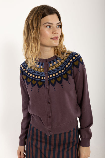 Danesweetheart Cotton Cardigan Grey Plum JAQUARD