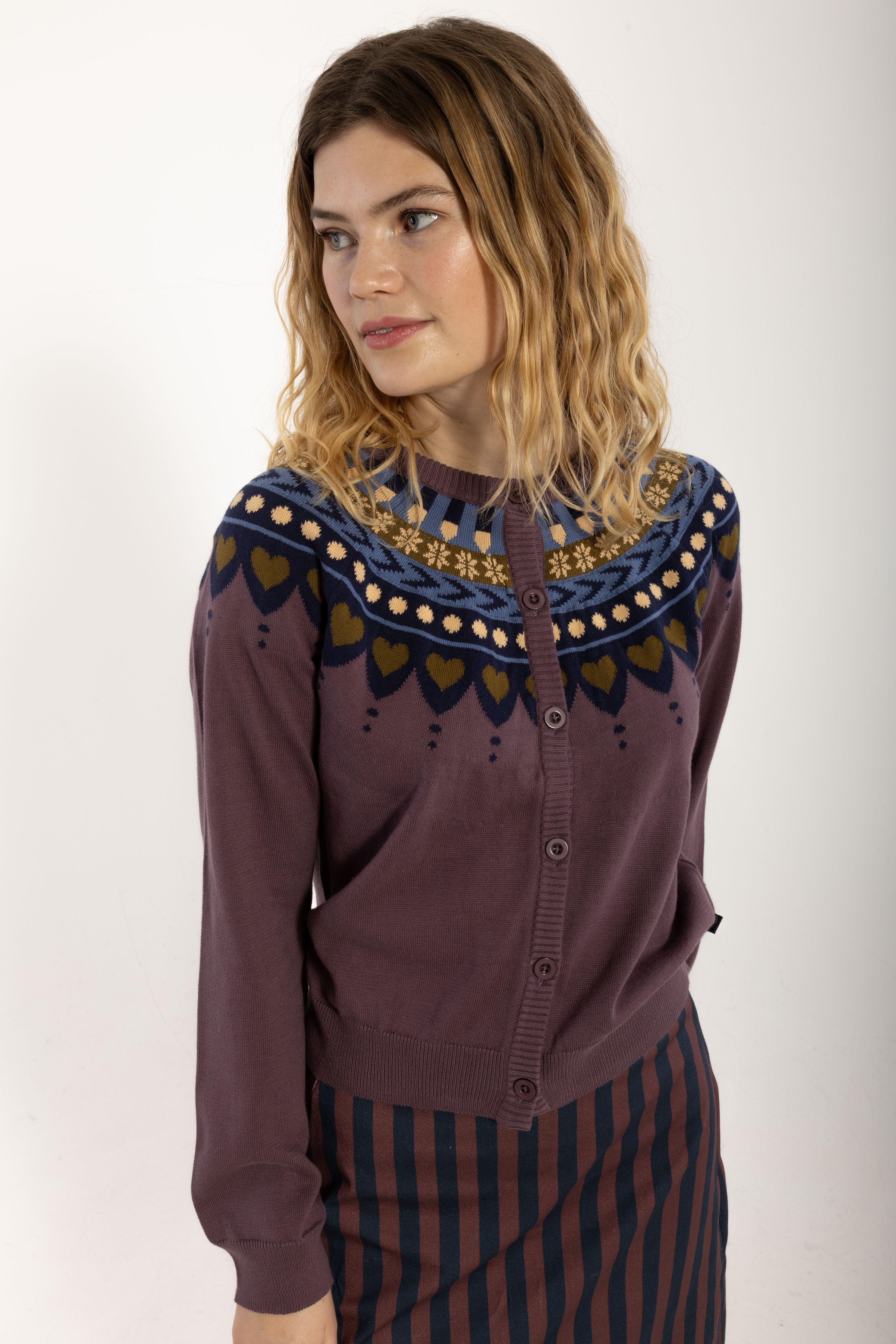 Danesweetheart Cotton Cardigan Grey Plum JAQUARD