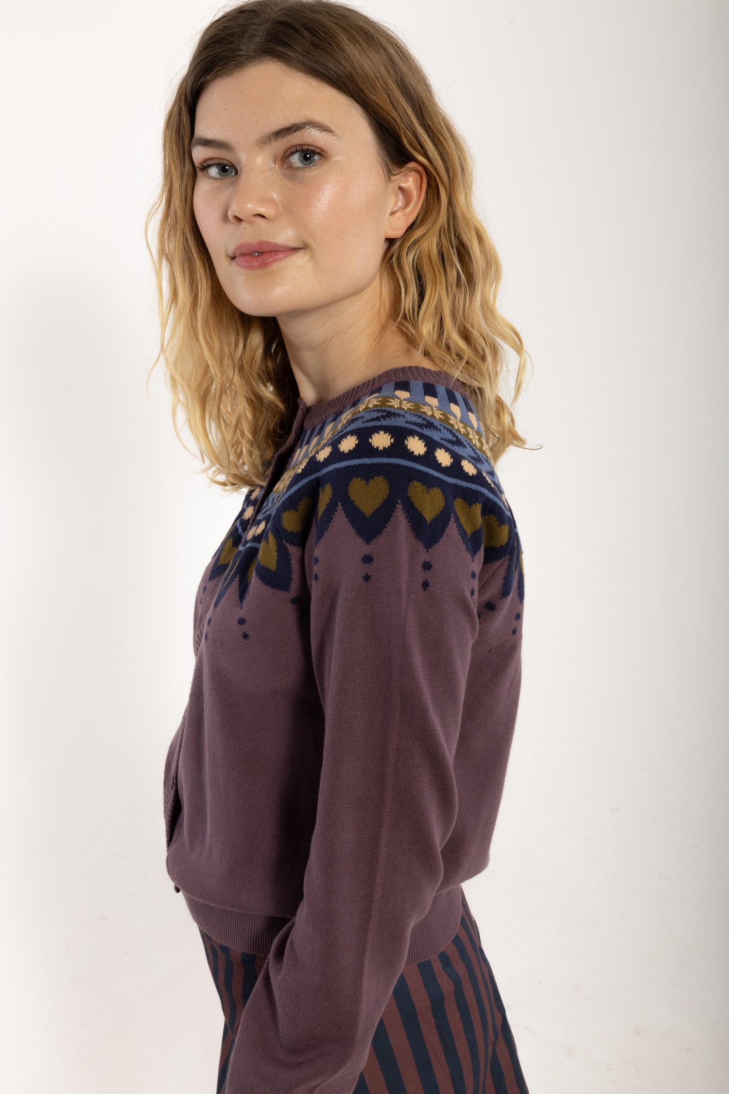 Danesweetheart Cotton Cardigan Grey Plum JAQUARD