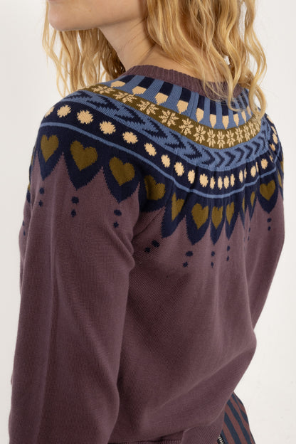 Danesweetheart Cotton Cardigan Grey Plum JAQUARD