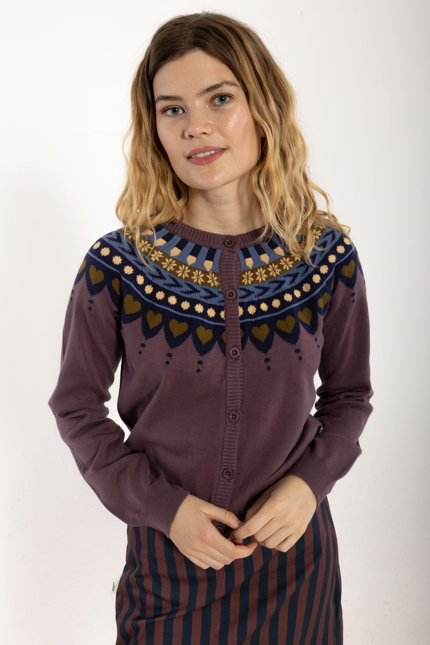 Danesweetheart Cotton Cardigan Grey Plum JAQUARD