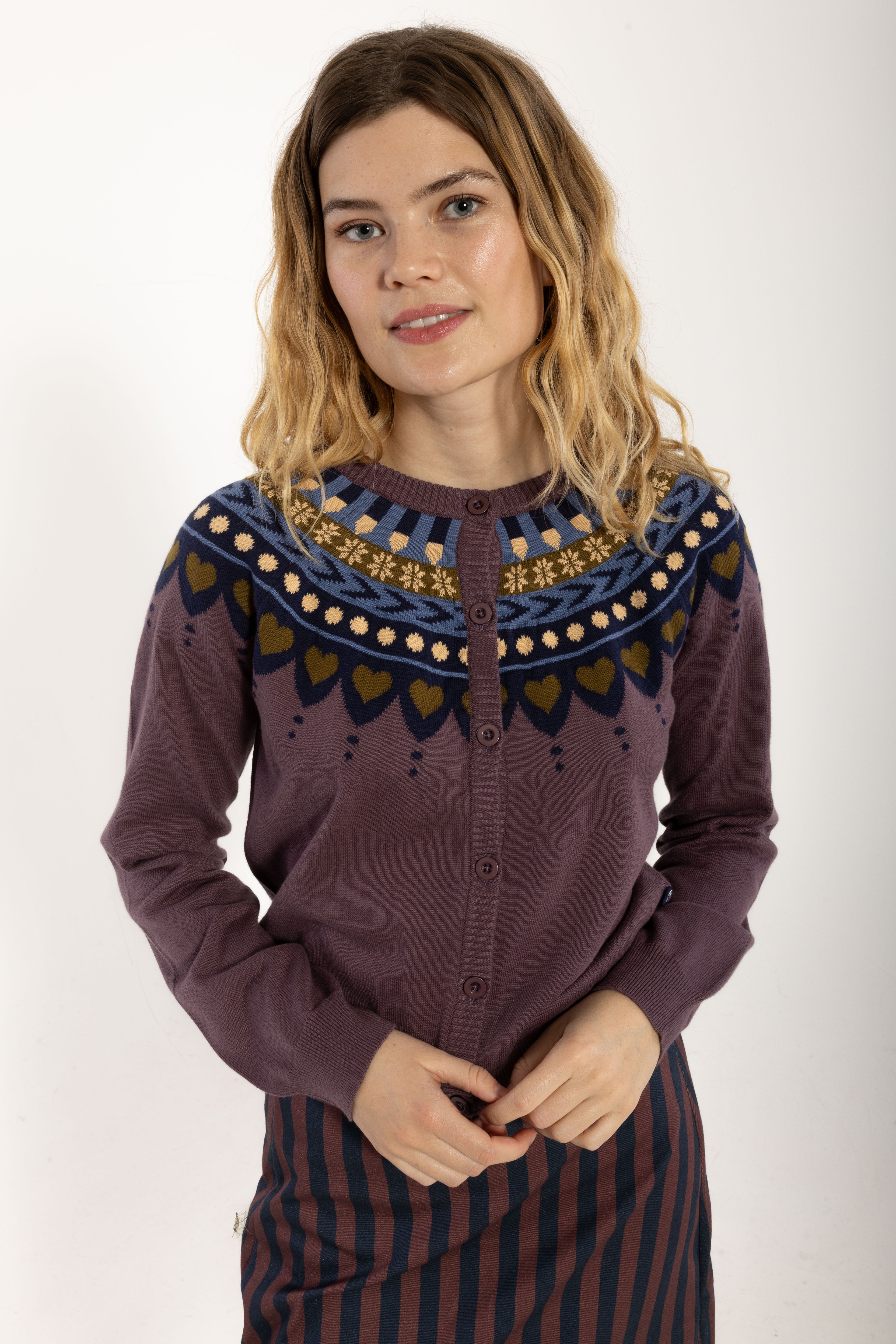 Danesweetheart Cotton Cardigan Grey Plum JAQUARD