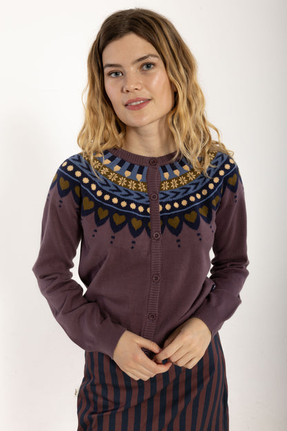 Danesweetheart Cotton Cardigan Grey Plum JAQUARD