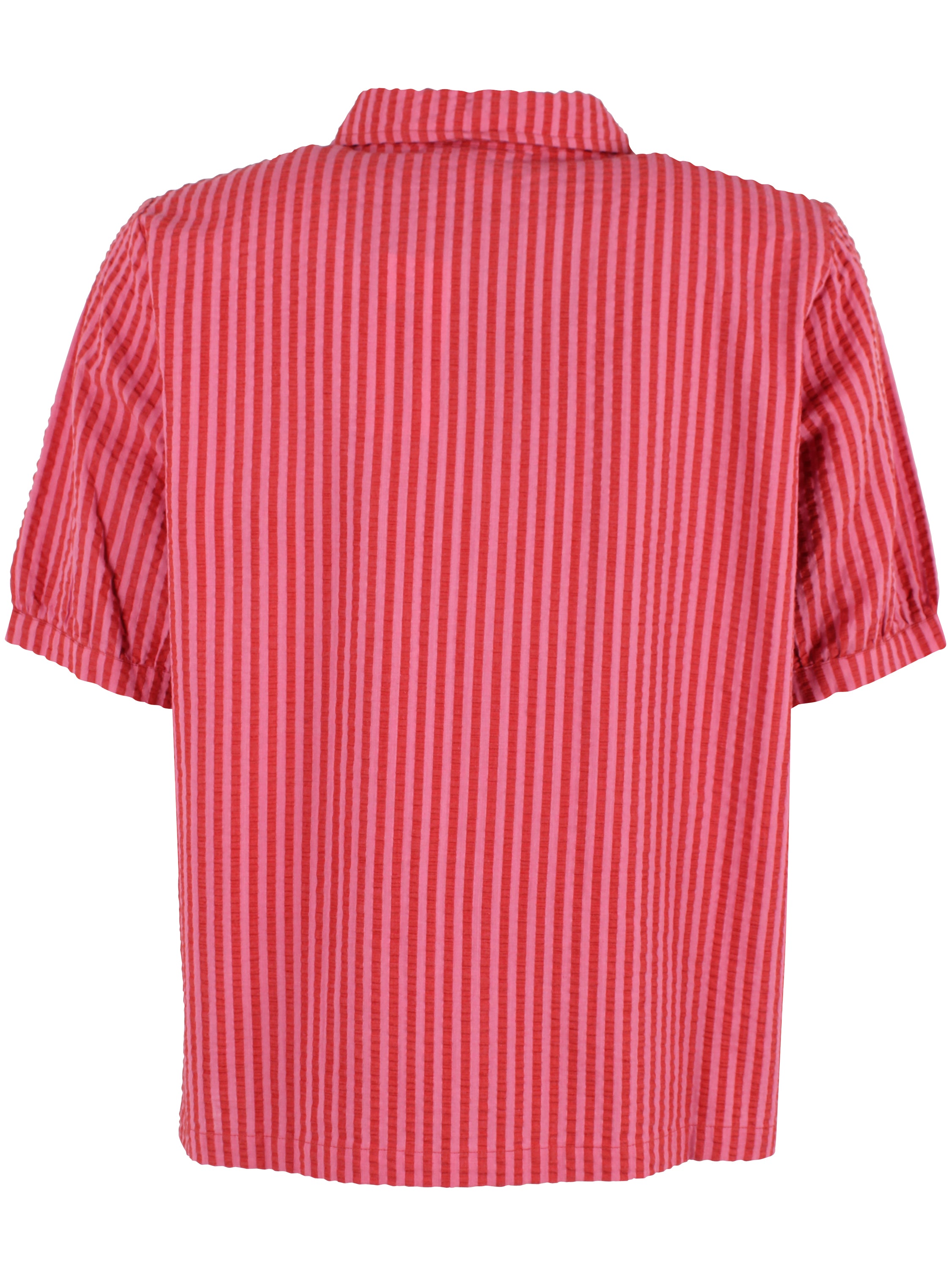 Sød kortærmet bæk og bølge skjorte med røde og lyserøde striber til kvinder