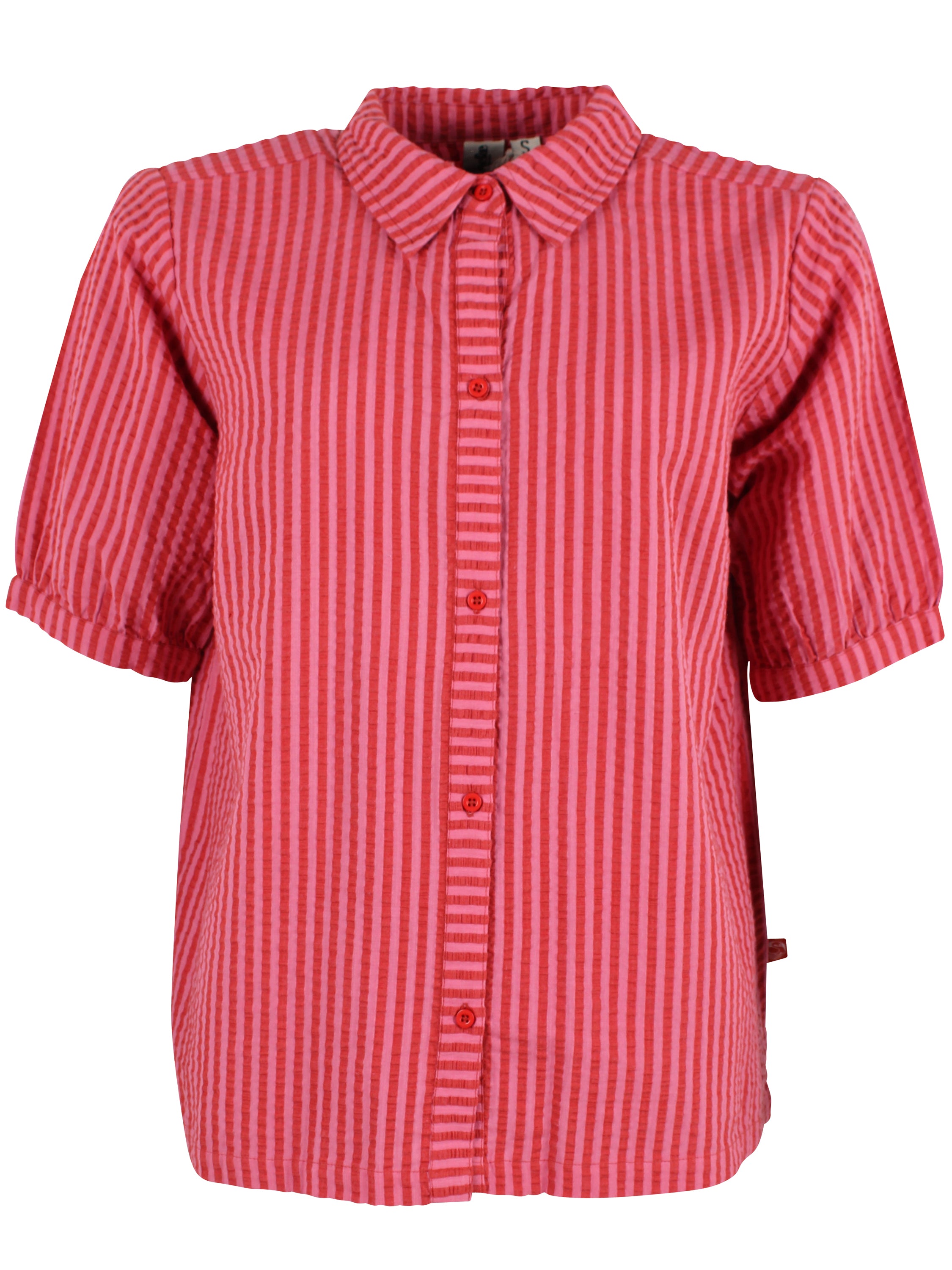 Sød kortærmet bæk og bølge skjorte med røde og lyserøde striber til kvinder