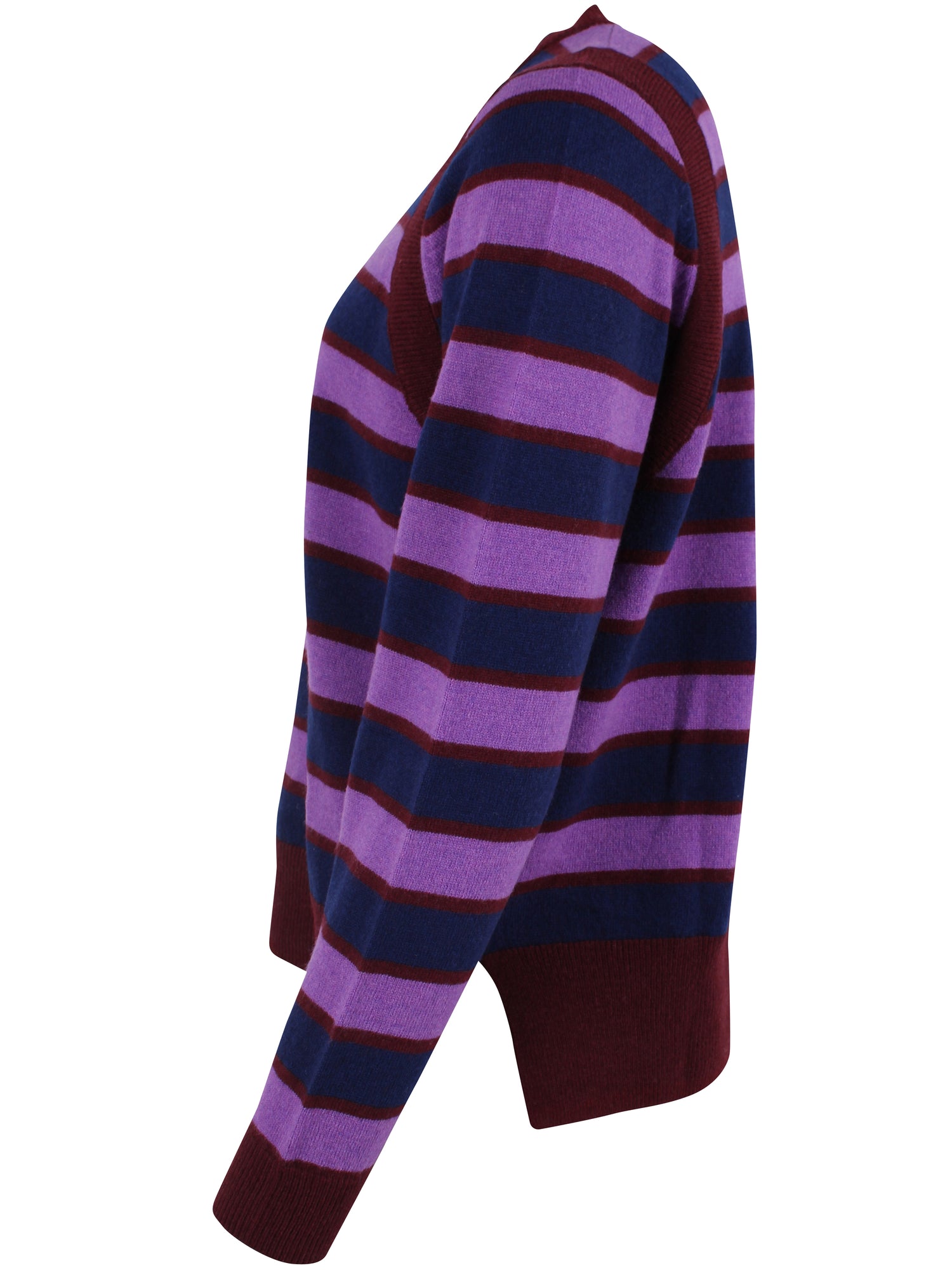 Fin sweater i merinould med blå og lilla striber til kvinder