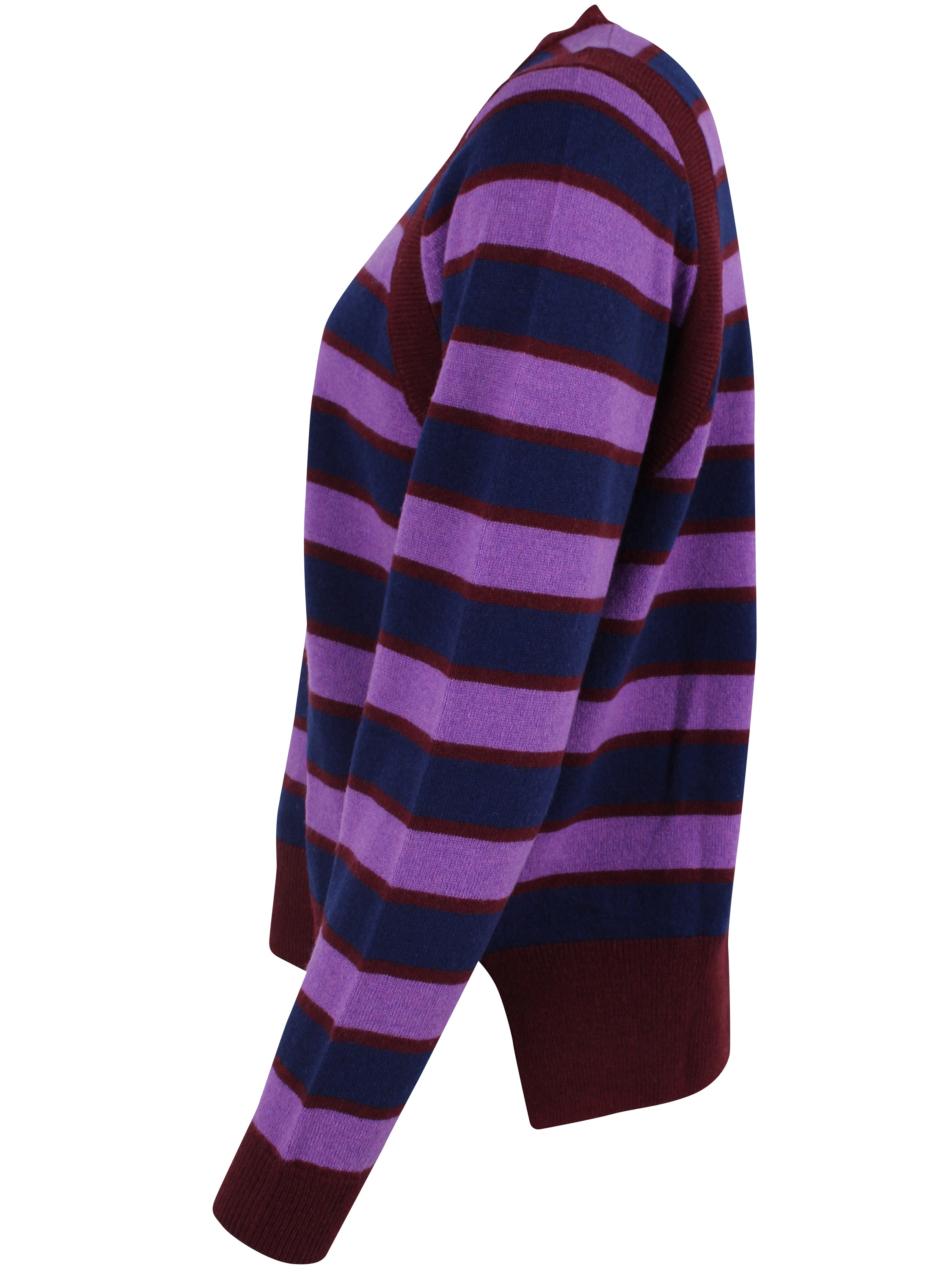 Fin sweater i merinould med blå og lilla striber til kvinder