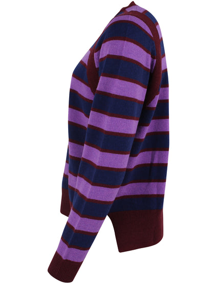 Fin sweater i merinould med blå og lilla striber til kvinder