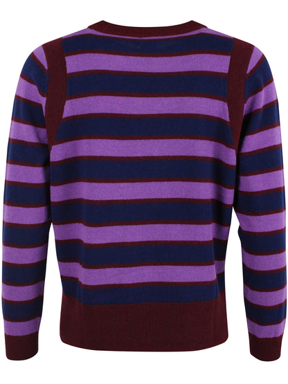 Fin sweater i merinould med blå og lilla striber til kvinder