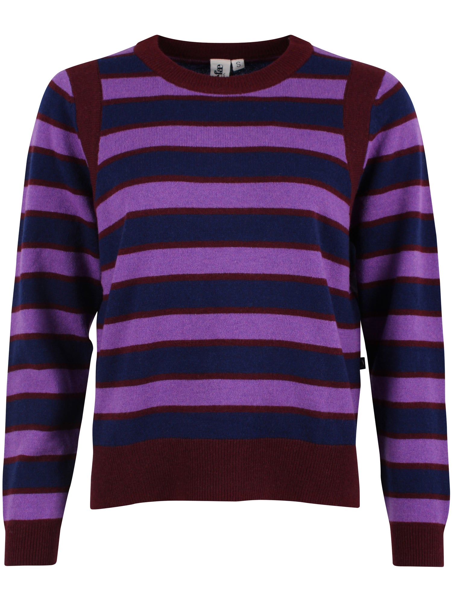 Fin sweater i merinould med blå og lilla striber til kvinder