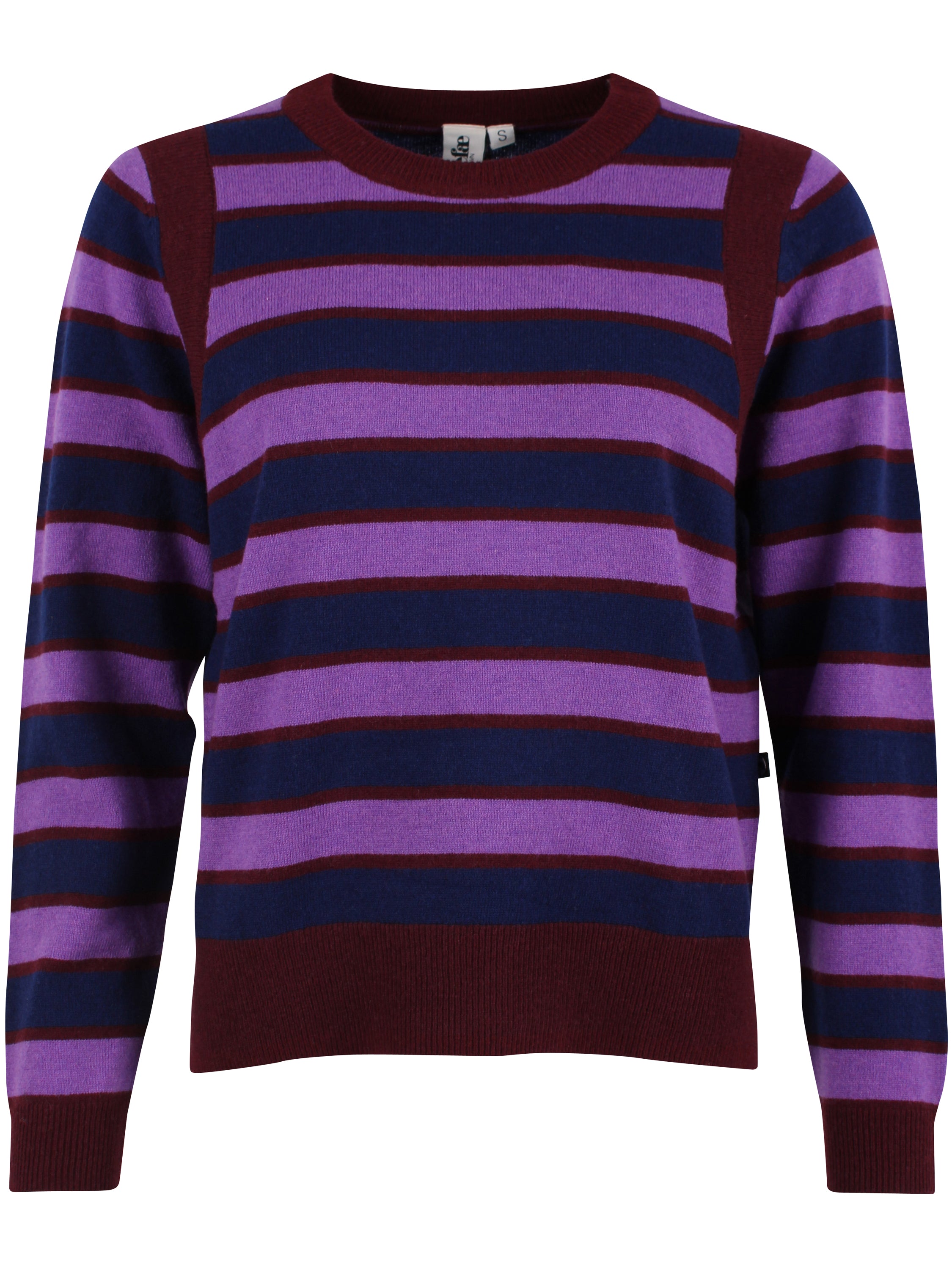 Fin sweater i merinould med blå og lilla striber til kvinder