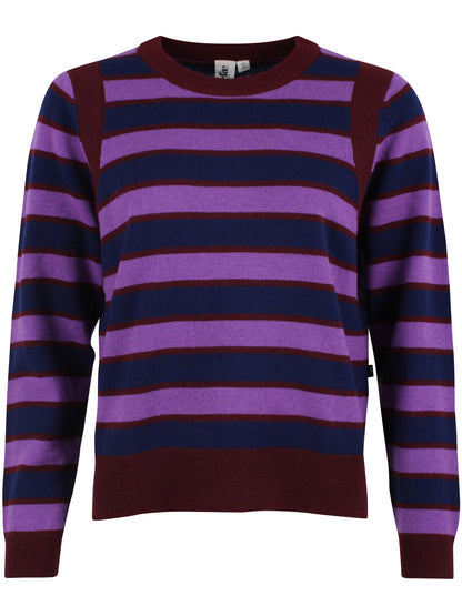 Fin sweater i merinould med blå og lilla striber til kvinder