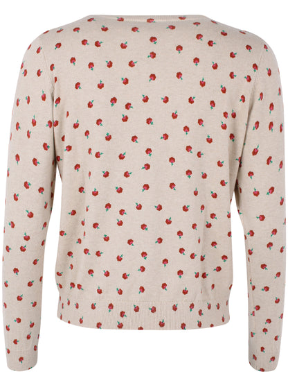 Fin beige sweater i uldmix og med sødt blomstermønster til kvinder