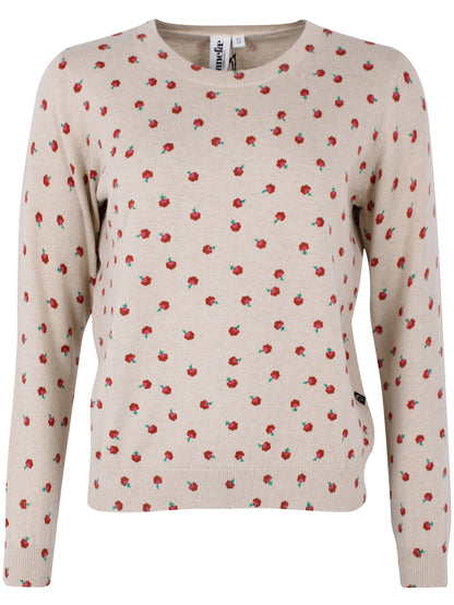 Fin beige sweater i uldmix og med sødt blomstermønster til kvinder