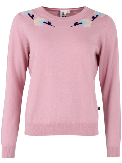 Fin gammelrosa sweater i uldmix og med sødt blomstermønster til kvinder