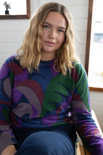 Danevibe Merino Wool AOP Sweater Deep Blue TROPS