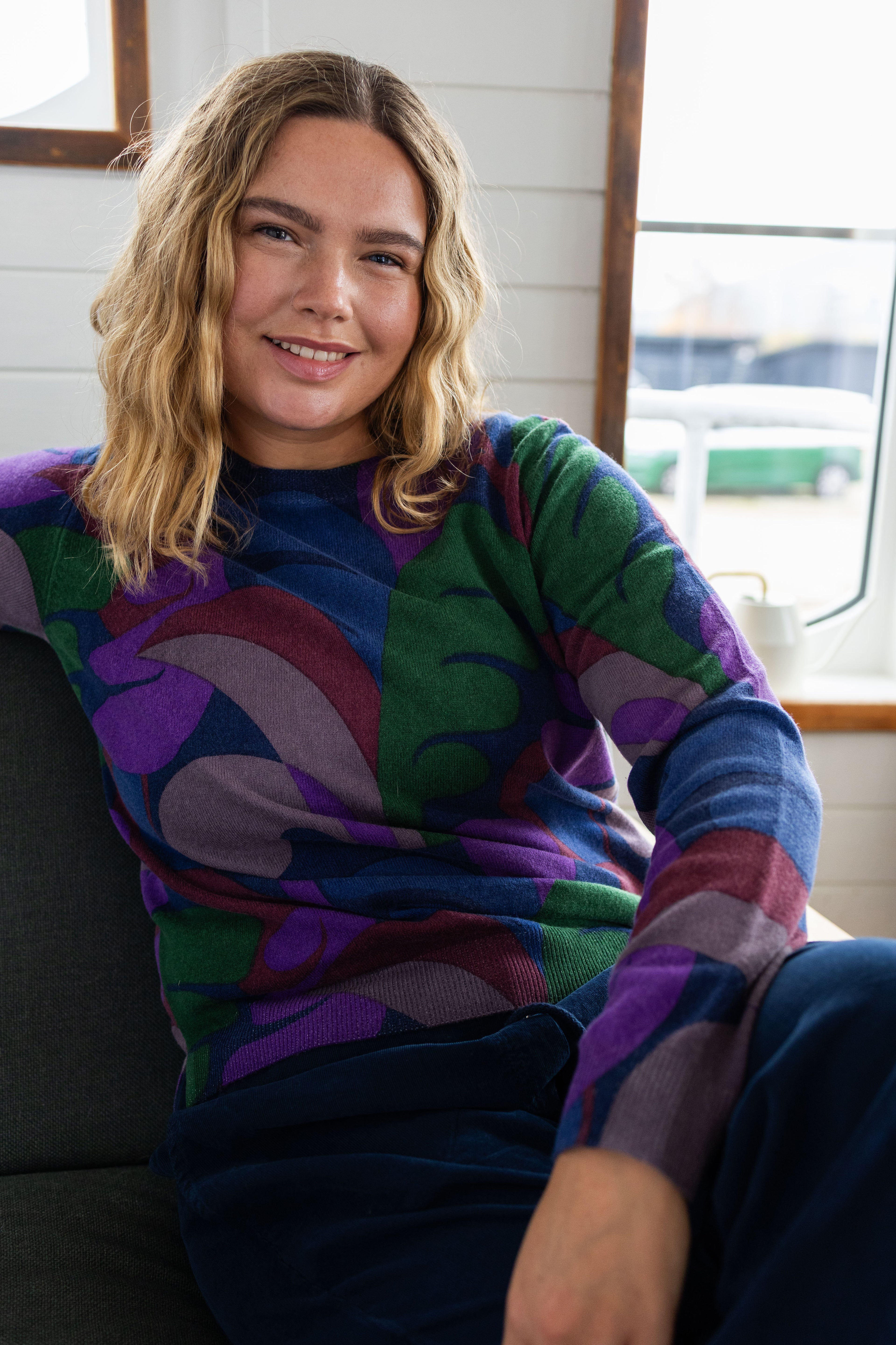 Danevibe Merino Wool AOP Sweater Deep Blue TROPS