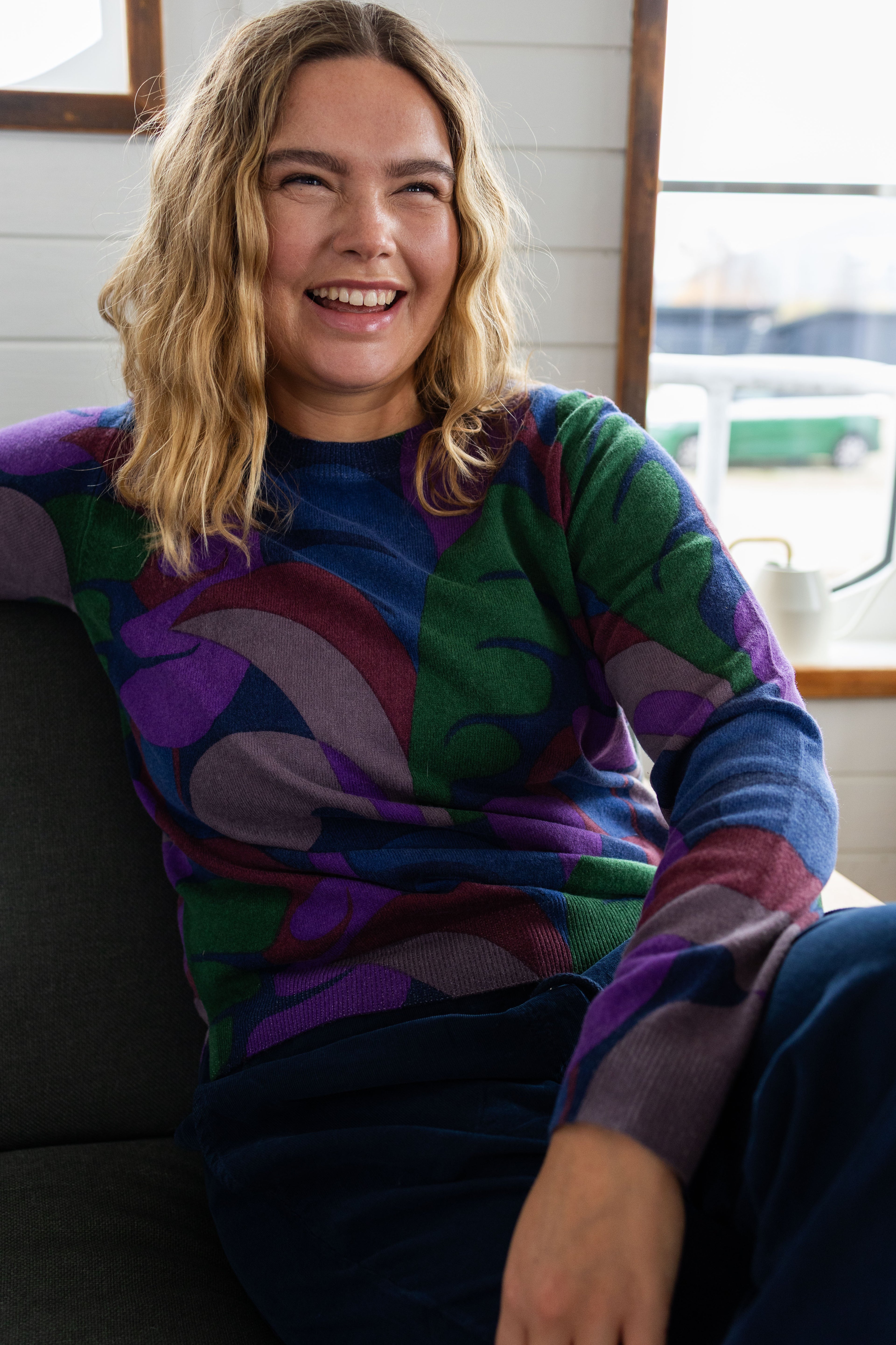 Danevibe Merino Wool AOP Sweater Deep Blue TROPS
