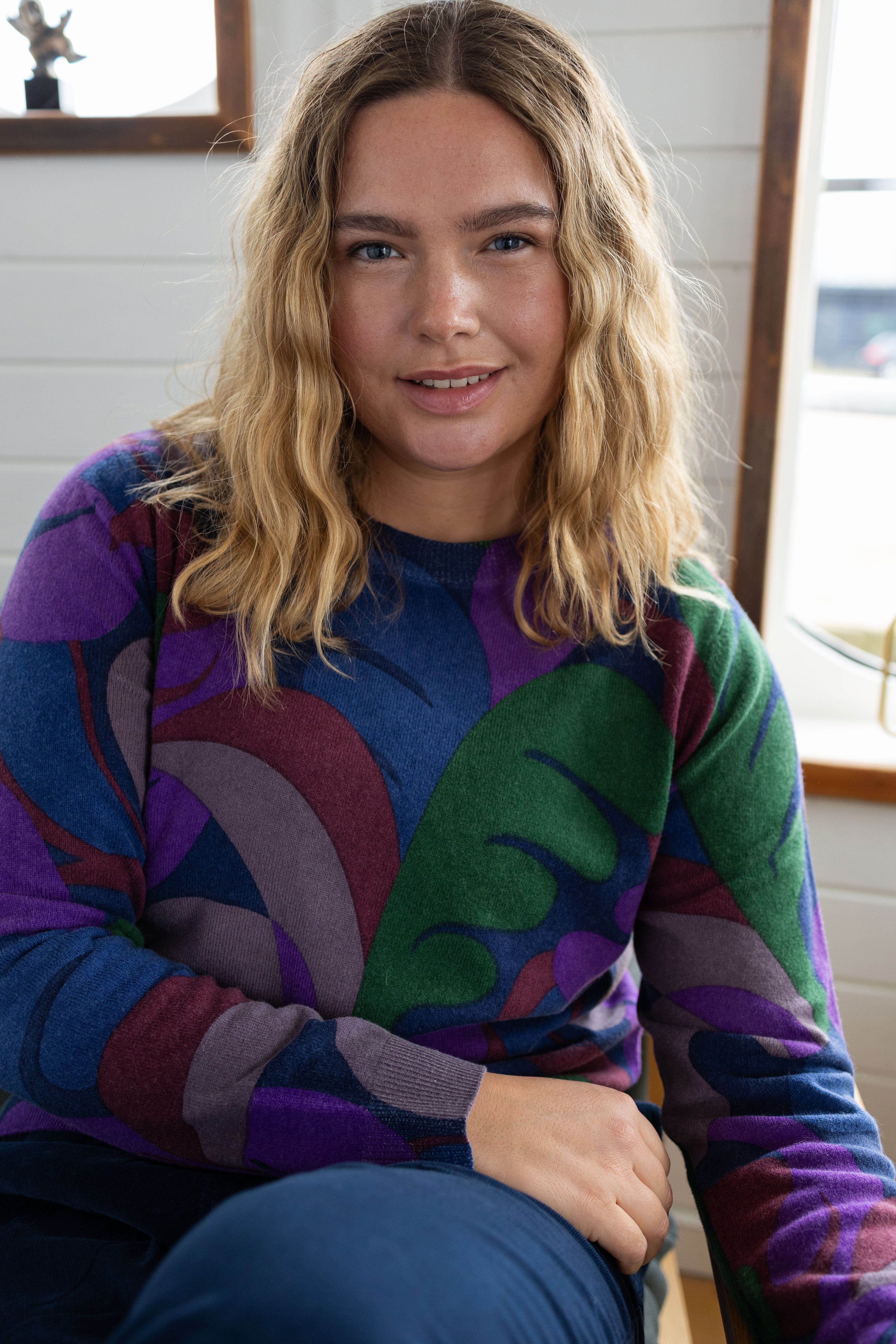 Danevibe Merino Wool AOP Sweater Deep Blue TROPS