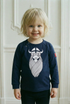 Navyblå bluse til baby med print af viking