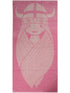 Lækkert badehåndklæde i lyserød og beige med print af vikingen Freja