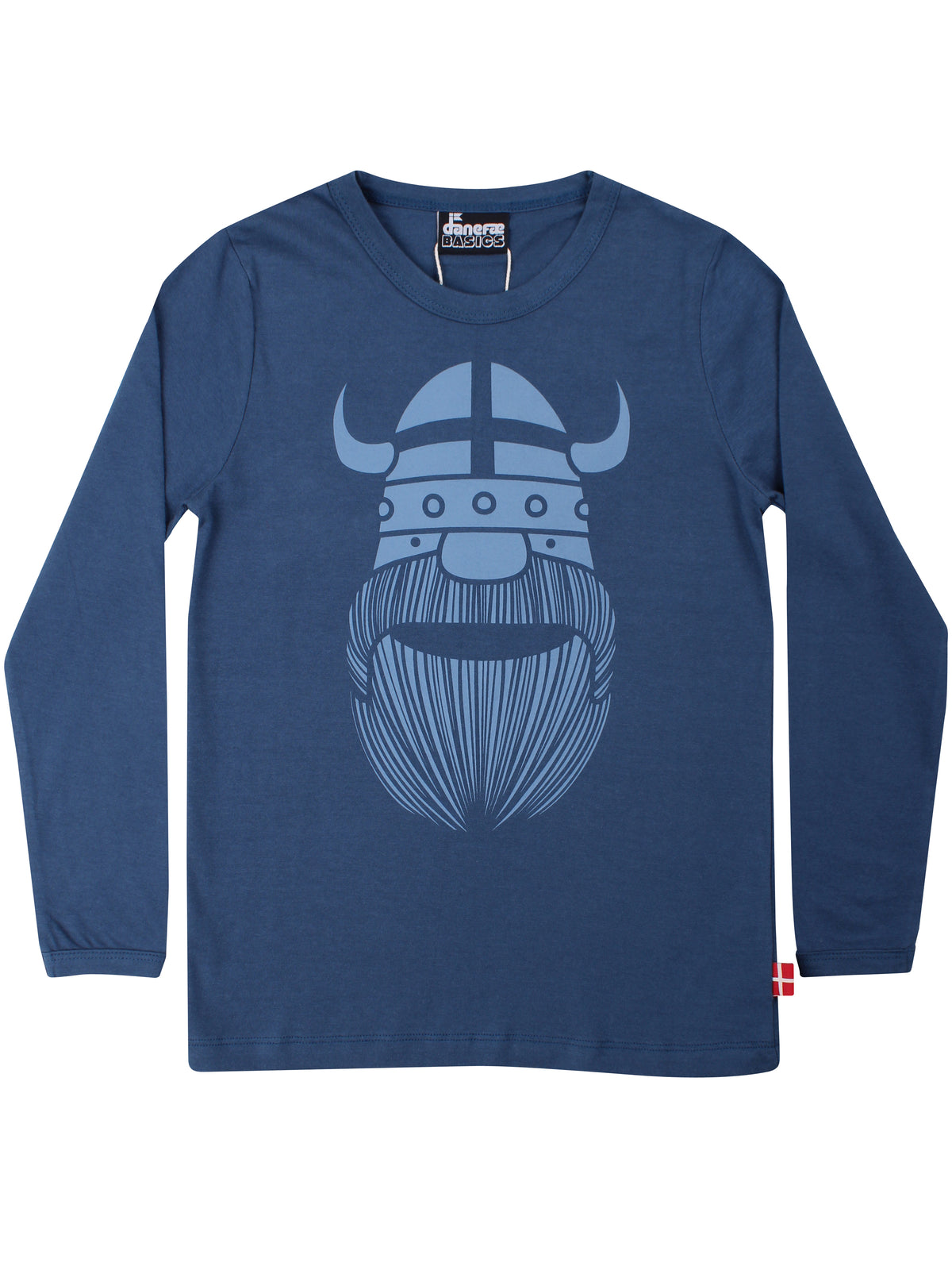 Langærmet gråblå bluse til børn i bomuld med print af viking