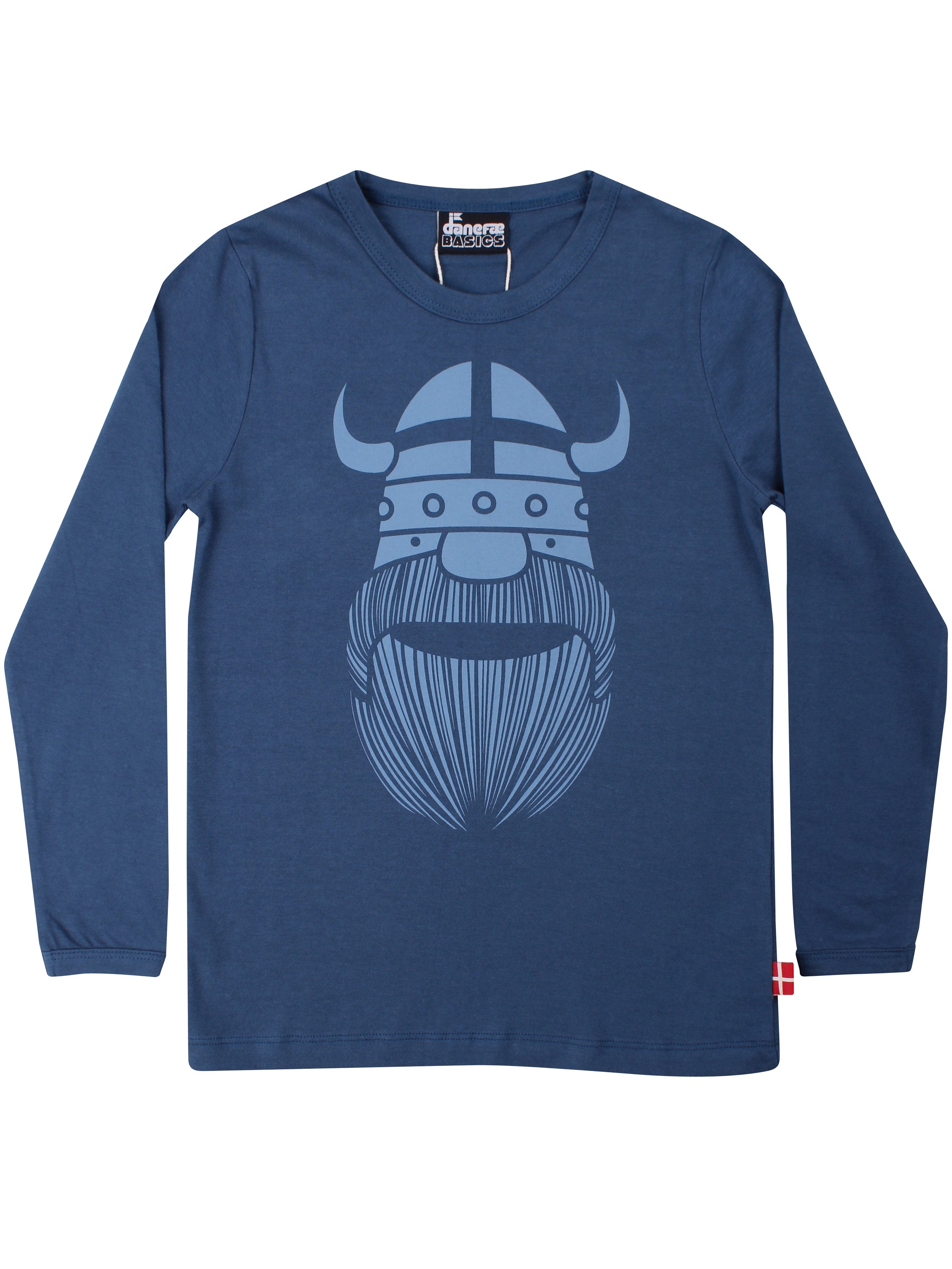 Langærmet gråblå bluse til børn i bomuld med print af viking