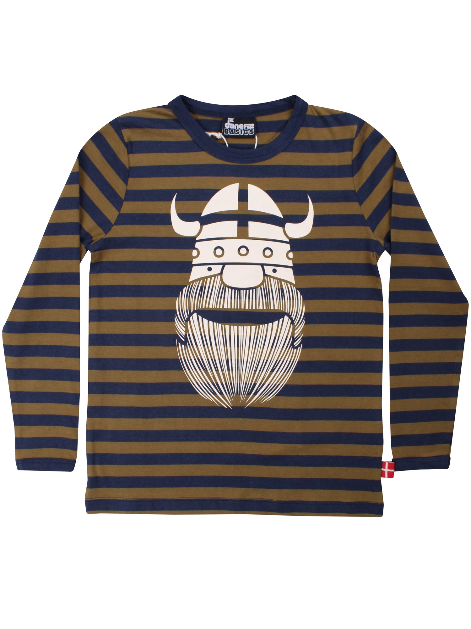 Stribet bluse til børn i bomuld med lange ærmer og print af vikingen Erik