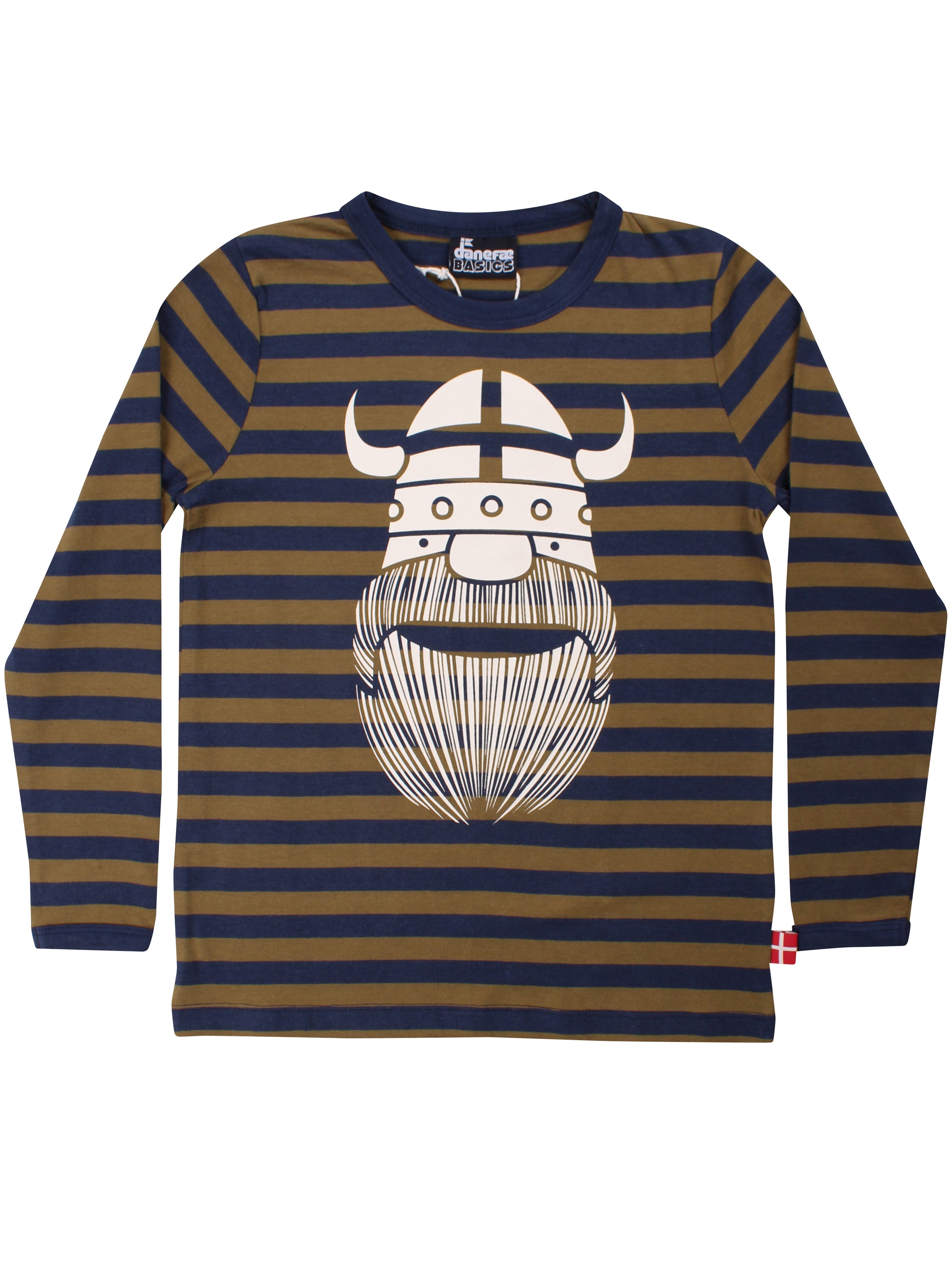 Stribet bluse til børn i bomuld med lange ærmer og print af vikingen Erik