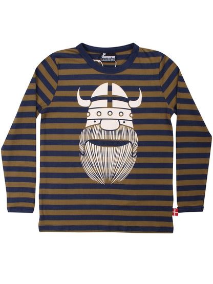 Stribet bluse til børn i bomuld med lange ærmer og print af vikingen Erik