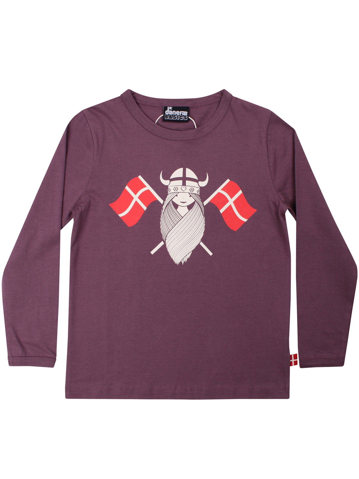 Langærmet bluse i bomuld til børn med print af vikingen Freja med flag