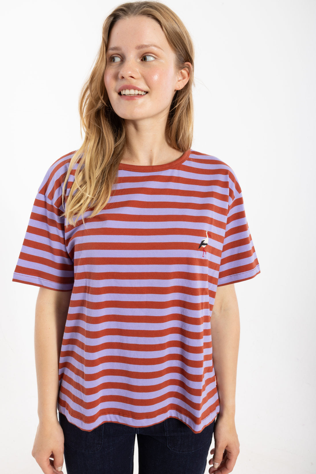 Danebasic Boxy Stripe Tee Light Lilac/Chili STORK