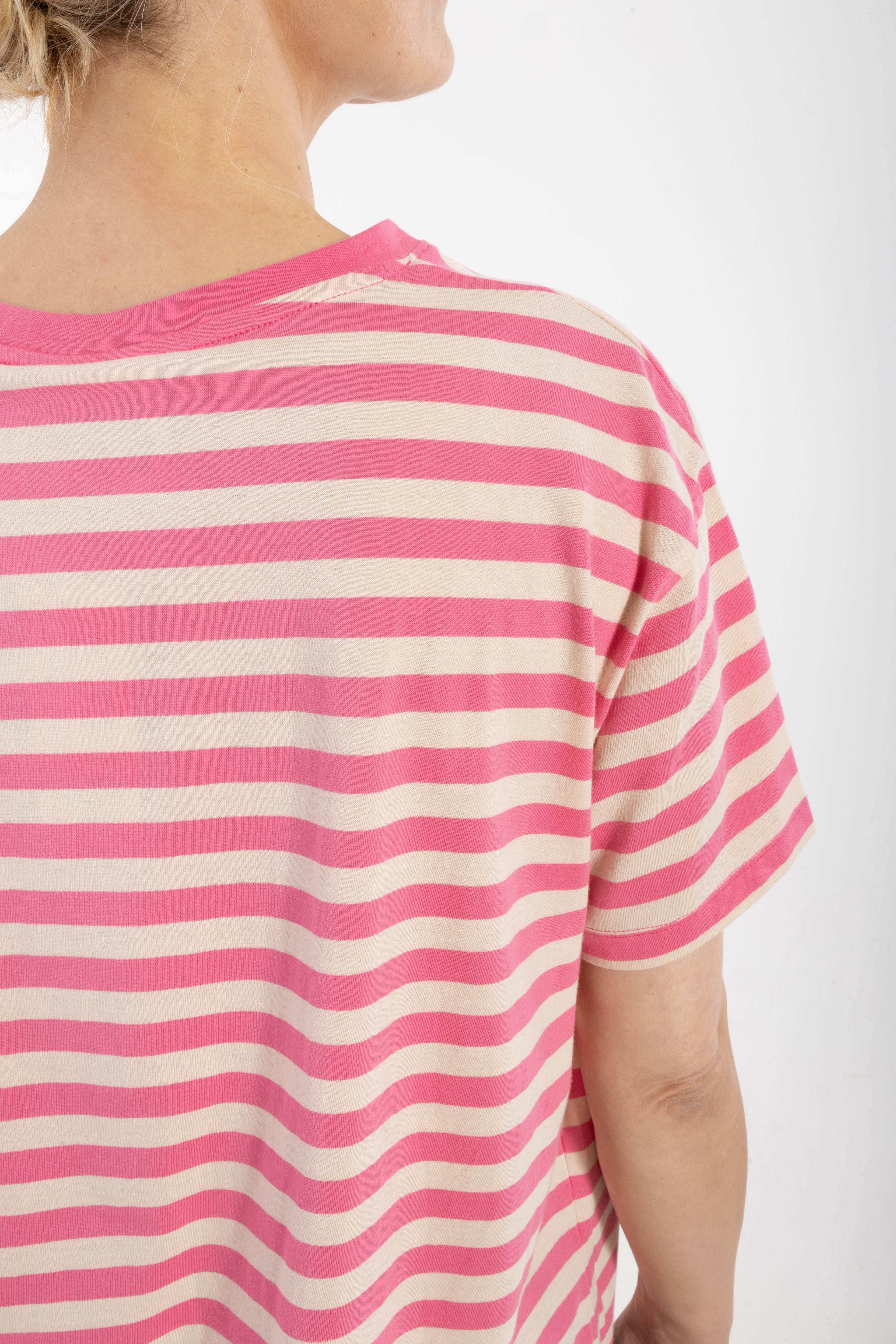 Danebasic Boxy Stripe Tee Soft Cherry/Light Beige EGERN