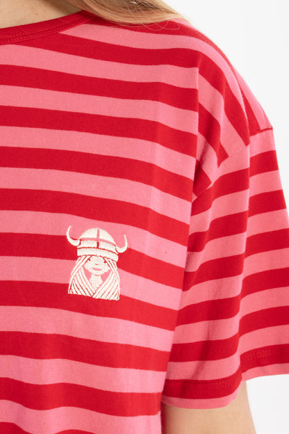 Danebasic Boxy Stripe Tee Dark Red/Soft Cherry FREJA