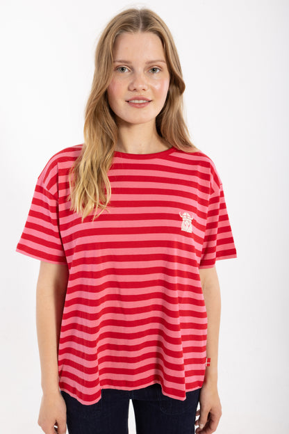 Danebasic Boxy Stripe Tee Dark Red/Soft Cherry FREJA