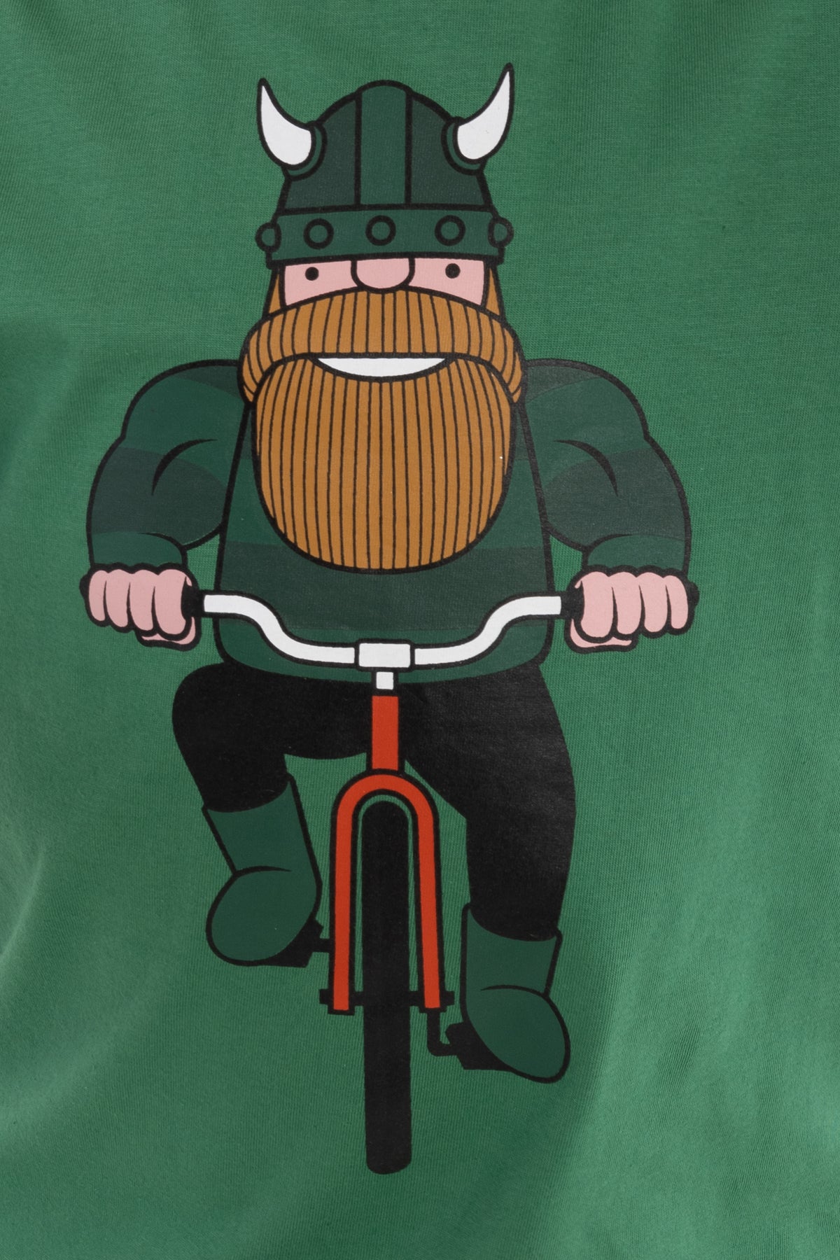 Langærmet grøn bluse til børn i bomuld med print af viking på cykel