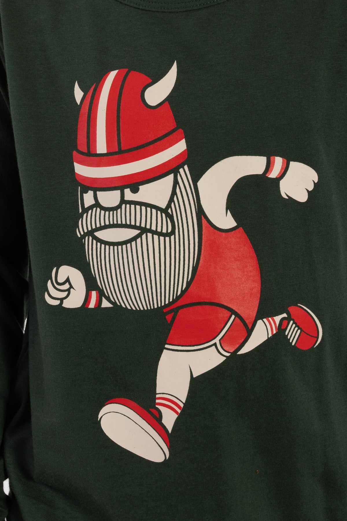 Langærmet mørkegrøn bluse i bomuld til børn med print af løbende viking