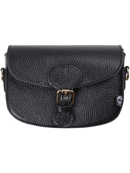 Sort læder skuldertaske lavet af ægte italiensk læder.