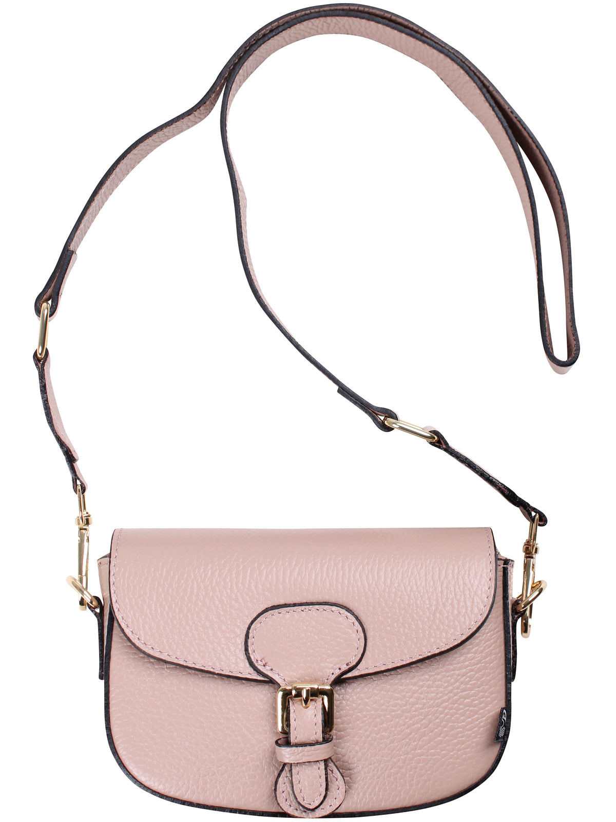 Smuk og kompakt beige skuldertaske i læder med crossbodyrem