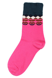 Danecountryside Wool Socks Spicy Pink Jaquard