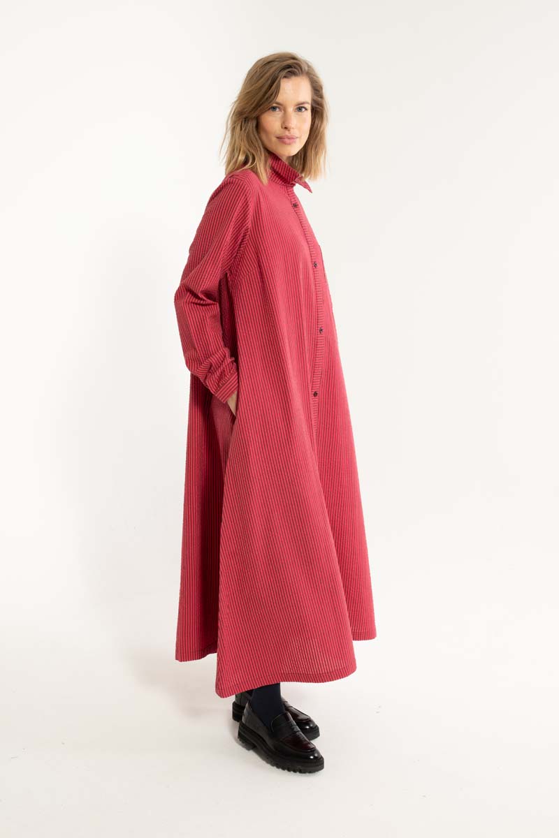 Danapril LS Seersucker Dress Dark Bordeaux/Power Pink