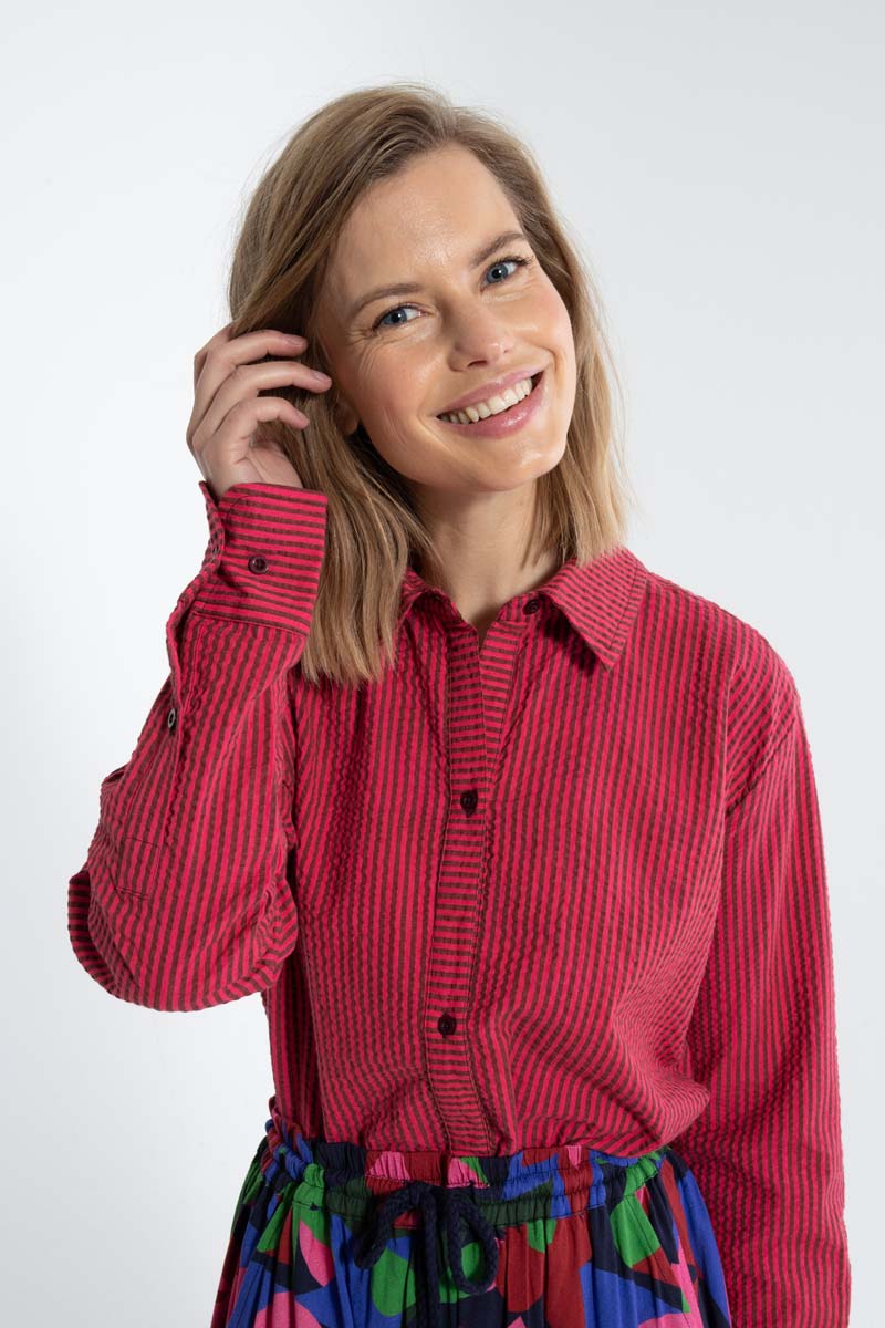 Daneclassic Seersucker Shirt Dark Bordeaux/Power Pink