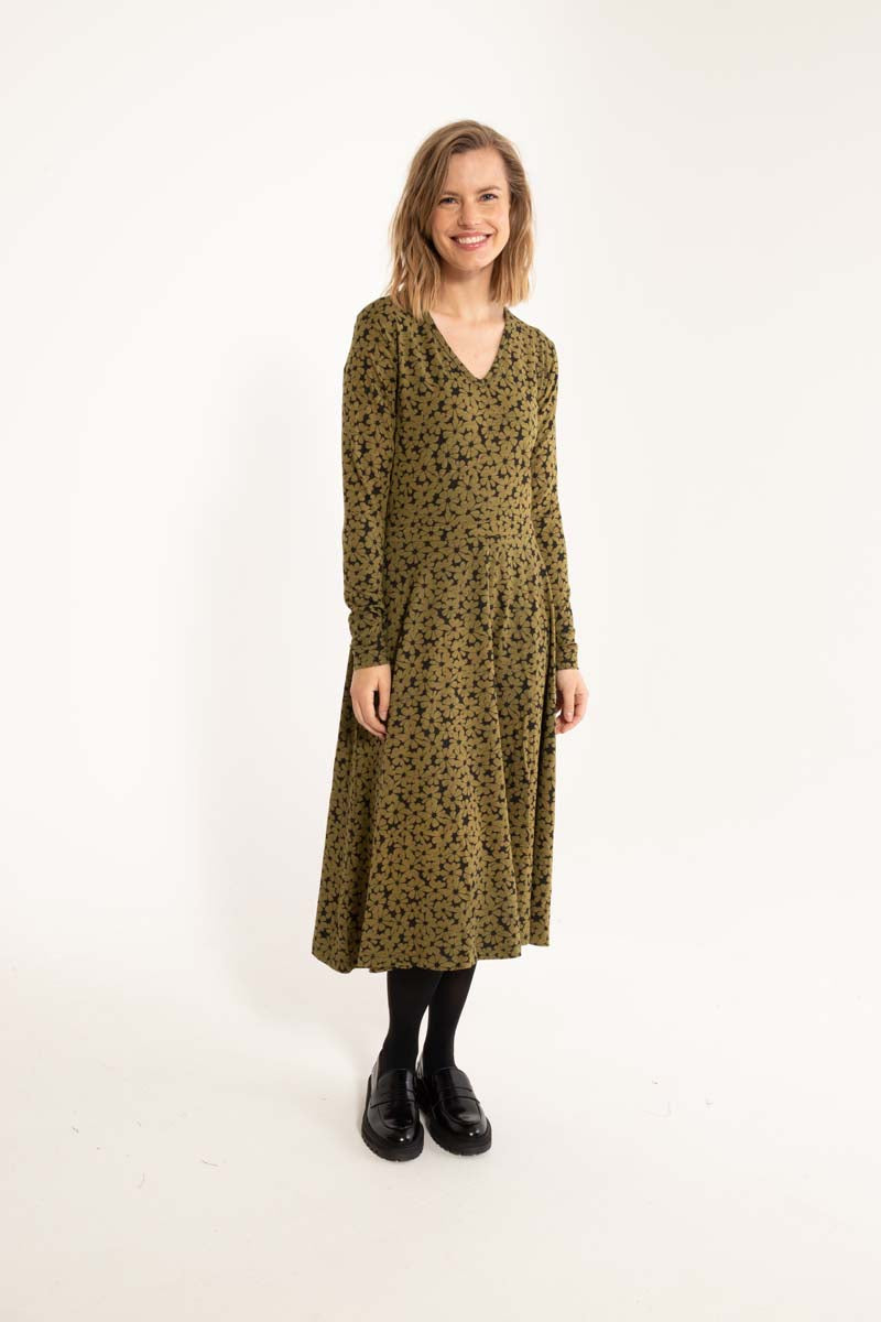 ORGANIC - Danandreasen Viscose Slub Dress Olive FLOWERY